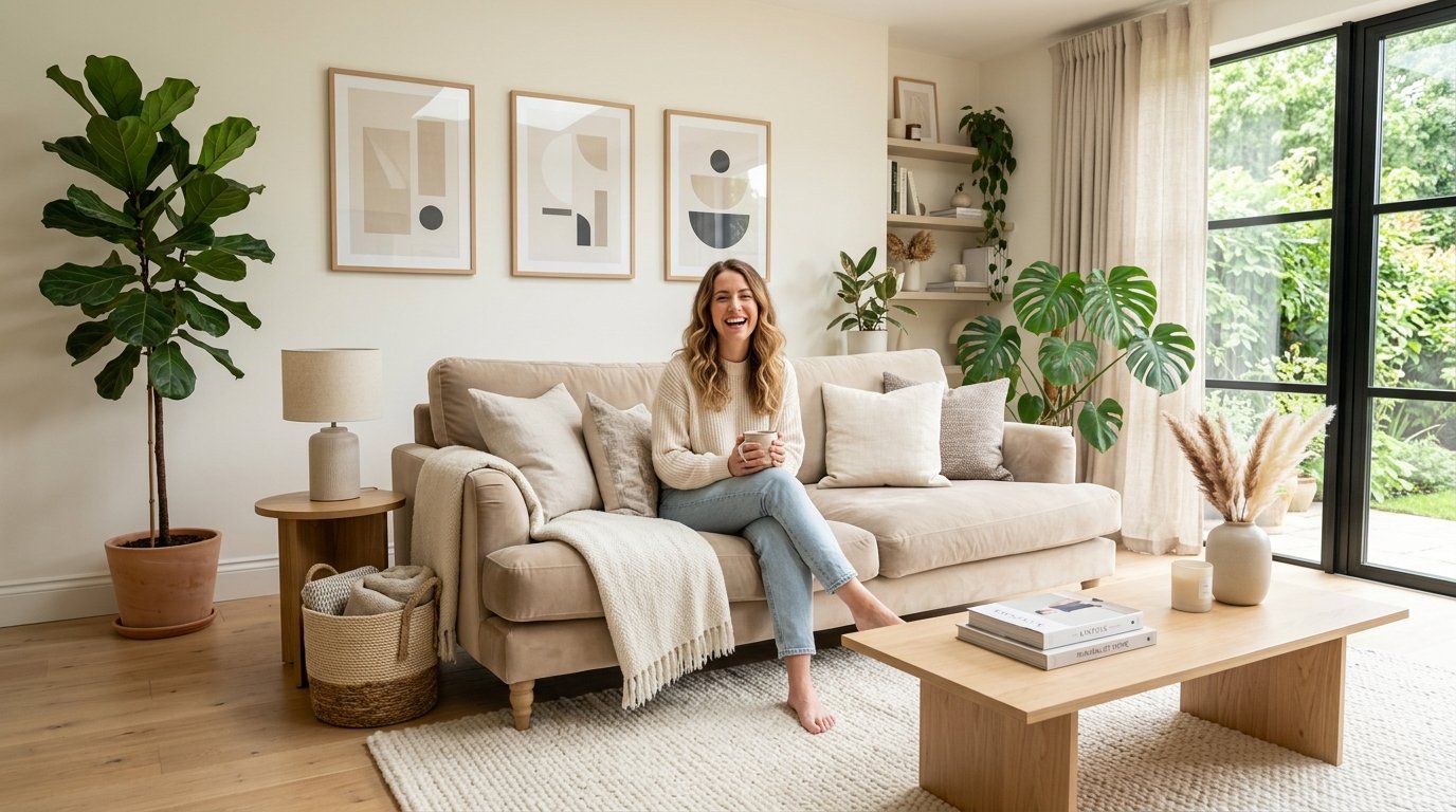 Person Smiling On Sofa