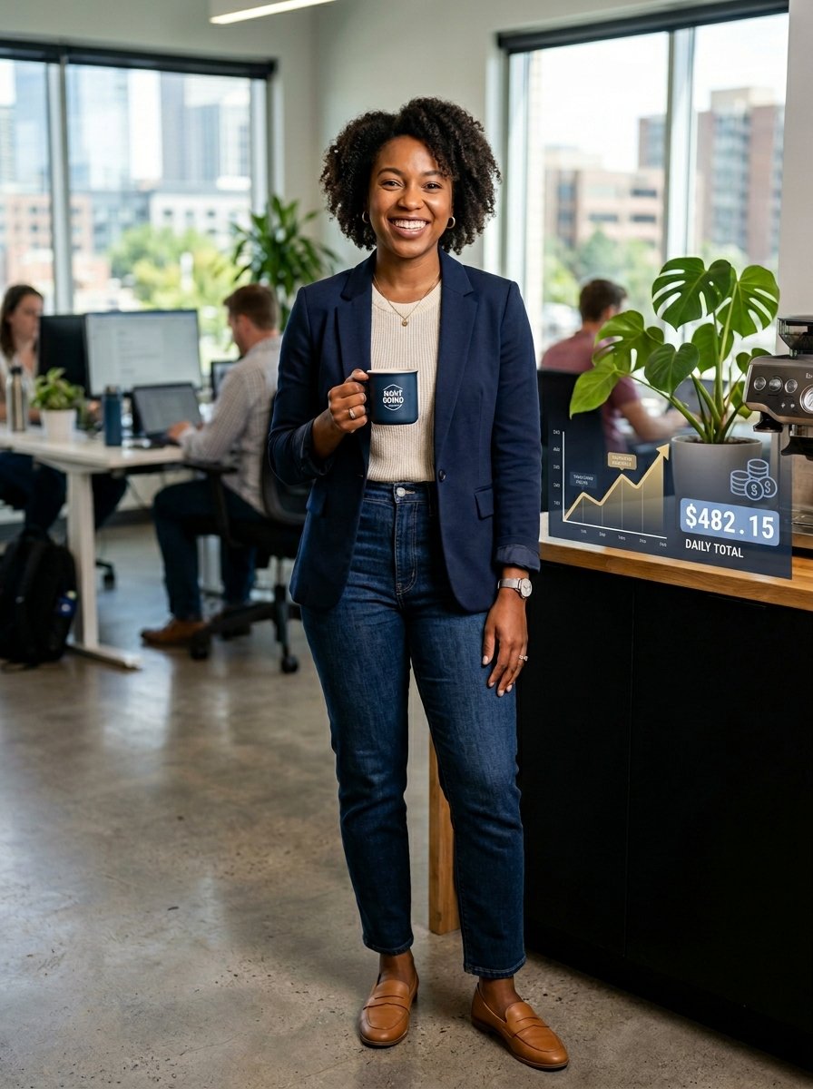 Woman Holding Coffee Cup Smiling